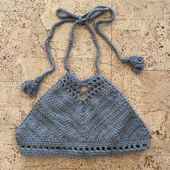 Etsy Gray Crochet Halter Crop Top - Picture 2 of 7